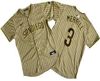 Men%27s San Diego Padres #3 Jackson Merrill Khaki Pinstripe Limited Stitched Jersey->san diego padres->MLB Jersey